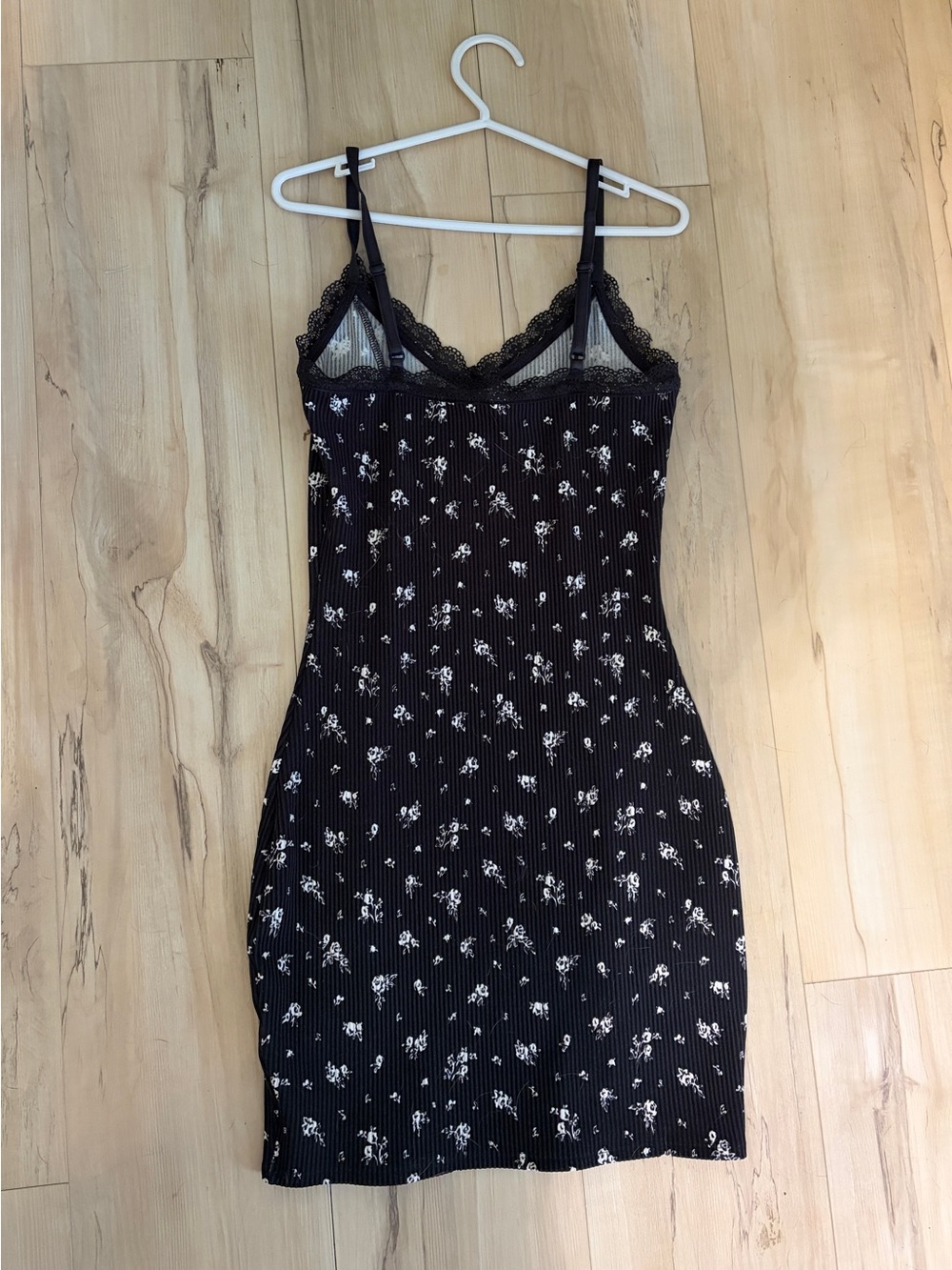 Divided Black Mini Dress with White Floral Print